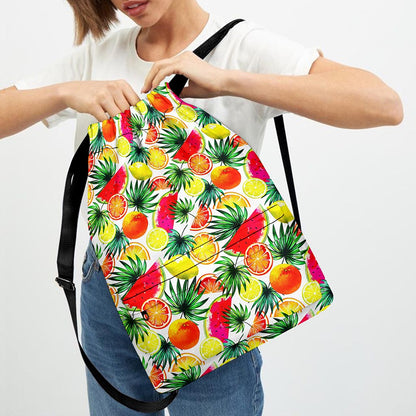 Tropical Fruit Leaf Pattern Print Drawstring Backpack