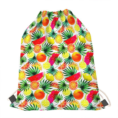 Tropical Fruit Leaf Pattern Print Drawstring Bag