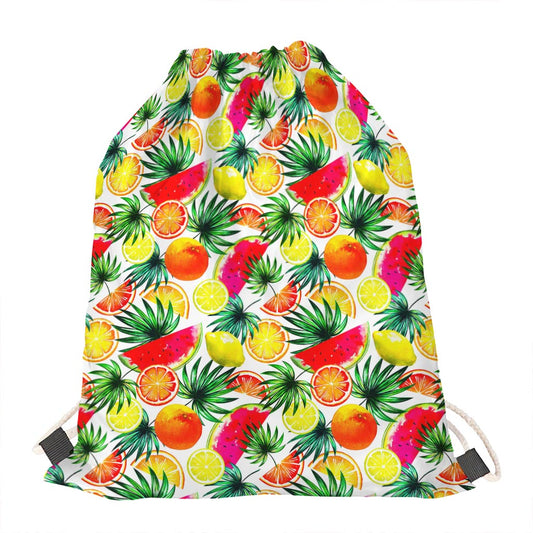 Tropical Fruit Leaf Pattern Print Drawstring Bag