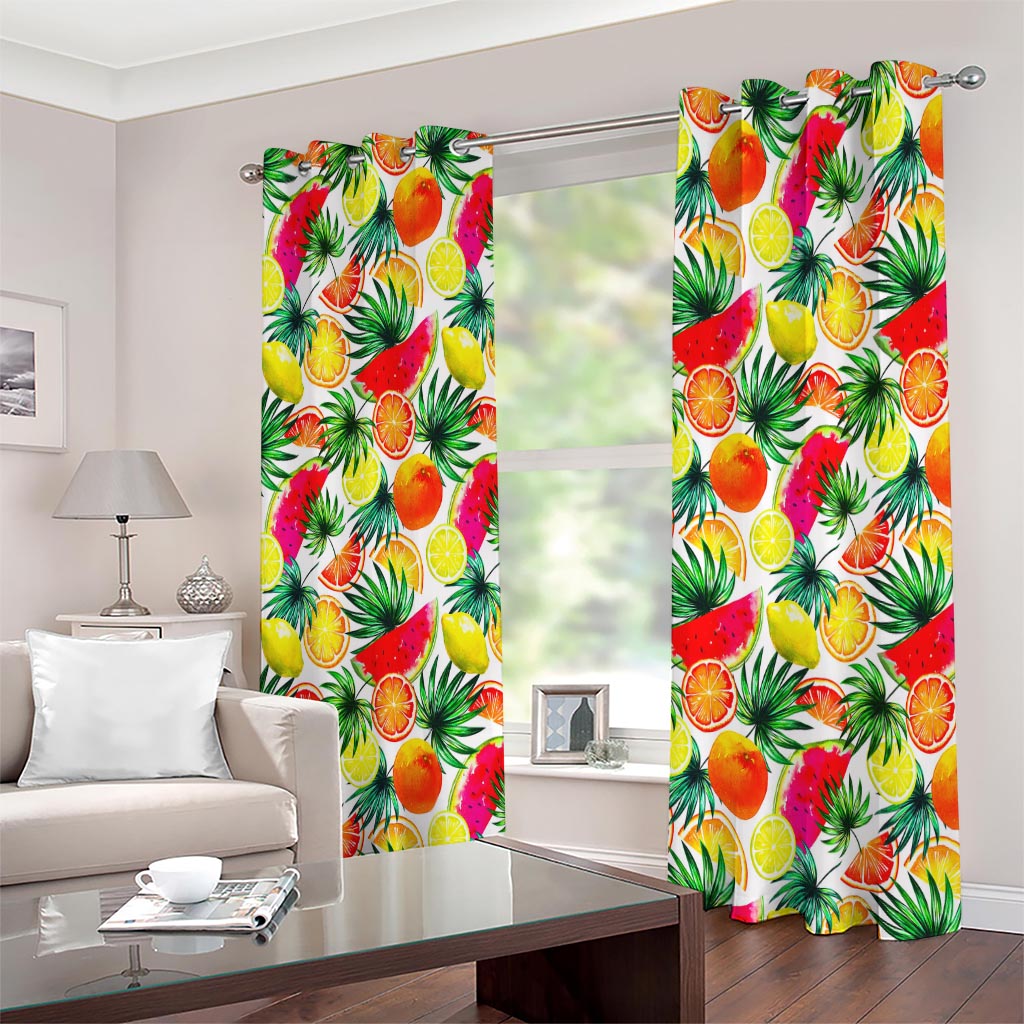 Tropical Fruit Leaf Pattern Print Extra Wide Grommet Curtains