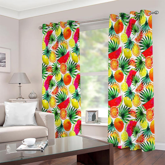 Tropical Fruit Leaf Pattern Print Extra Wide Grommet Curtains
