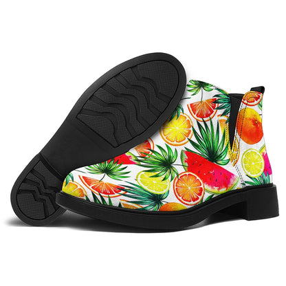 Tropical Fruit Leaf Pattern Print Flat Ankle Boots