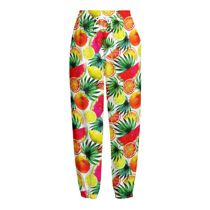 Tropical Fruit Leaf Pattern Print Fleece Lined Knit Pants