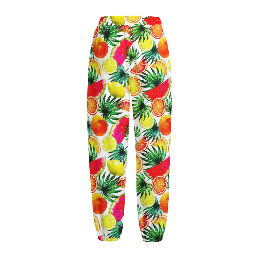 Tropical Fruit Leaf Pattern Print Fleece Lined Knit Pants
