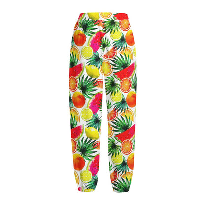 Tropical Fruit Leaf Pattern Print Fleece Lined Knit Pants
