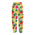 Tropical Fruit Leaf Pattern Print Fleece Lined Knit Pants