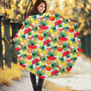 Tropical Fruit Leaf Pattern Print Foldable Umbrella