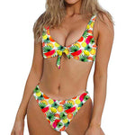Tropical Fruit Leaf Pattern Print Front Bow Tie Bikini