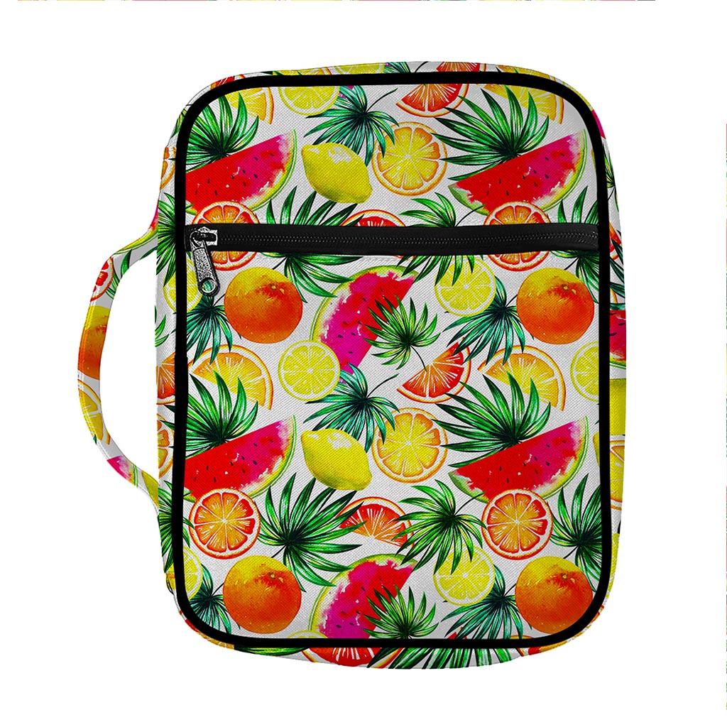 Tropical Fruit Leaf Pattern Print Front Pocket Bible Bag