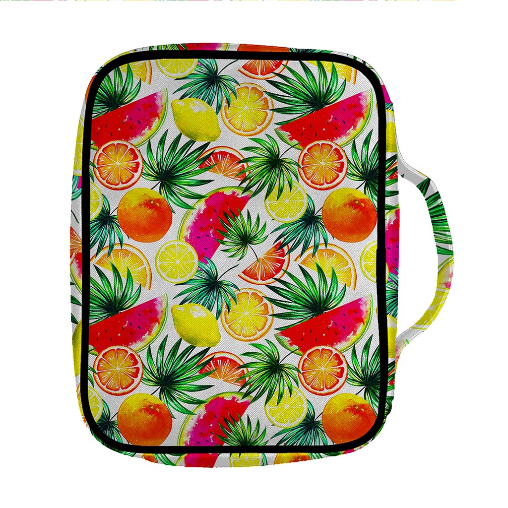Tropical Fruit Leaf Pattern Print Front Pocket Bible Bag