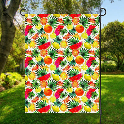 Tropical Fruit Leaf Pattern Print Garden Flag