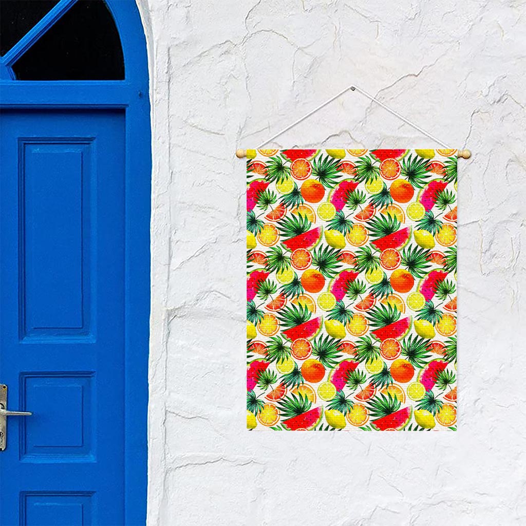 Tropical Fruit Leaf Pattern Print Garden Flag
