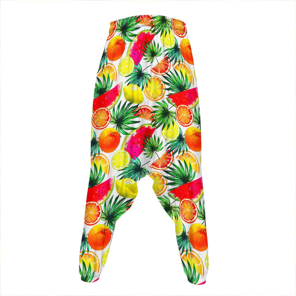 Tropical Fruit Leaf Pattern Print Hammer Pants