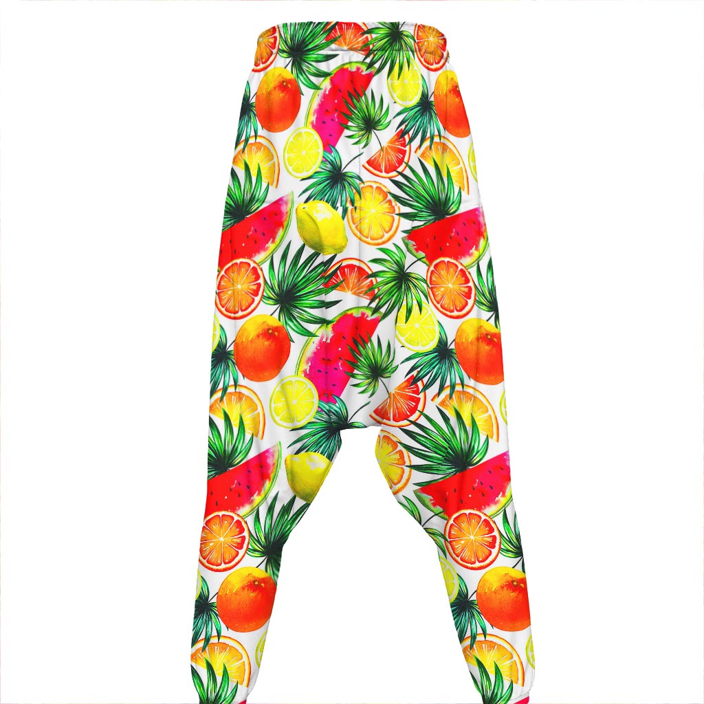 Tropical Fruit Leaf Pattern Print Hammer Pants