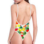 Tropical Fruit Leaf Pattern Print High Cut One Piece Swimsuit