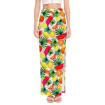 Tropical Fruit Leaf Pattern Print High Slit Maxi Skirt