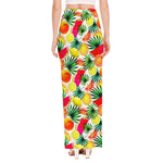 Tropical Fruit Leaf Pattern Print High Slit Maxi Skirt