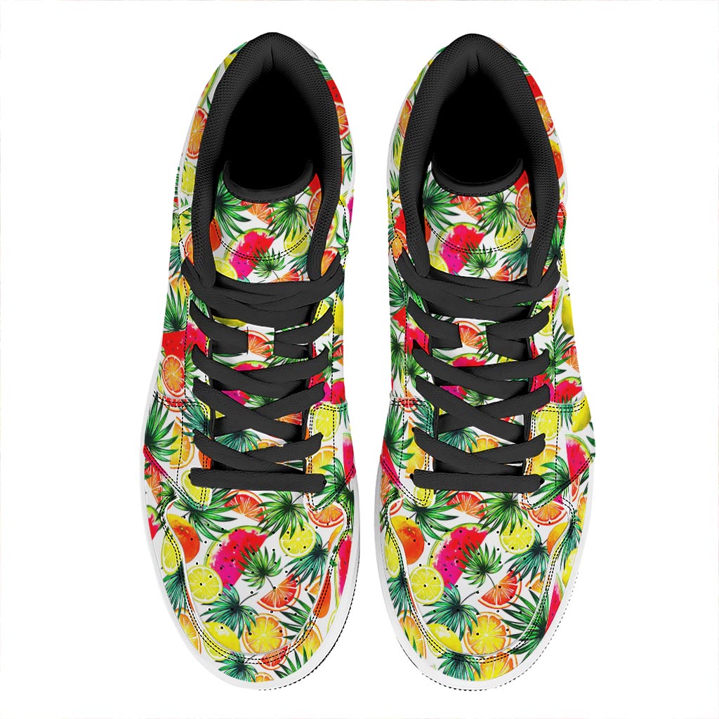 Tropical Fruit Leaf Pattern Print High Top Leather Sneakers