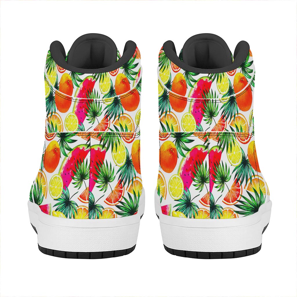 Tropical Fruit Leaf Pattern Print High Top Leather Sneakers