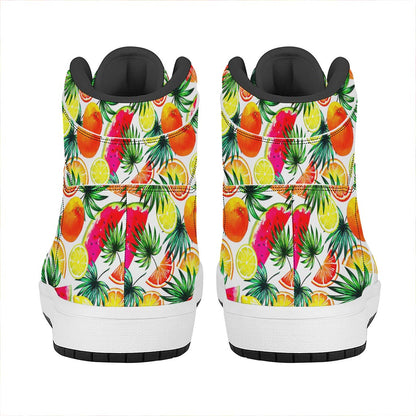 Tropical Fruit Leaf Pattern Print High Top Leather Sneakers