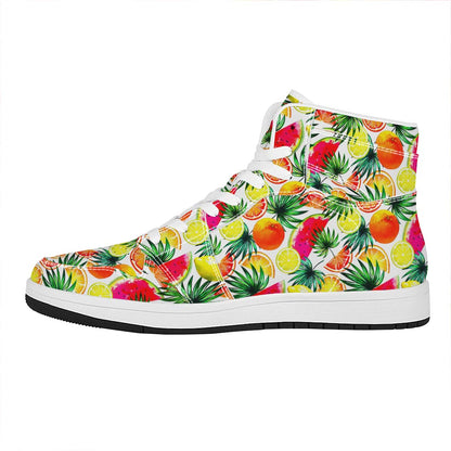 Tropical Fruit Leaf Pattern Print High Top Leather Sneakers