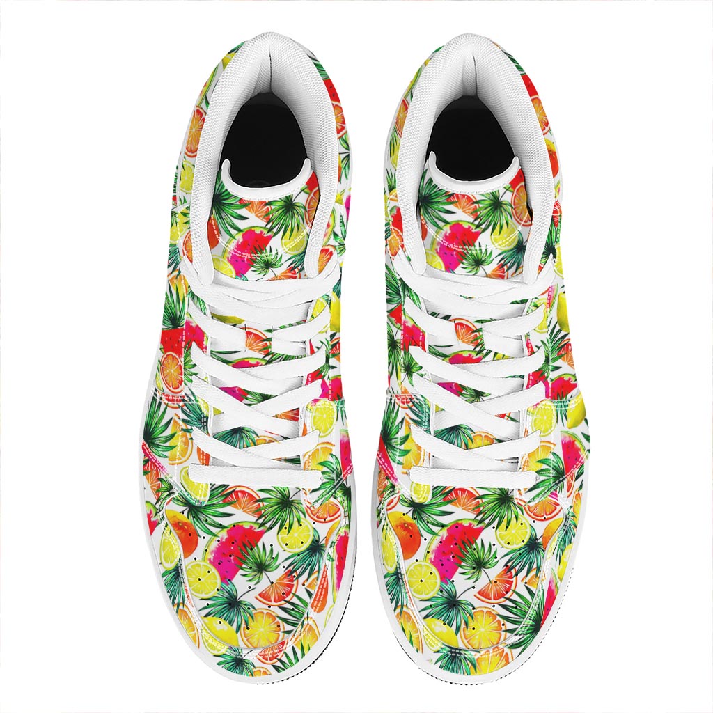 Tropical Fruit Leaf Pattern Print High Top Leather Sneakers