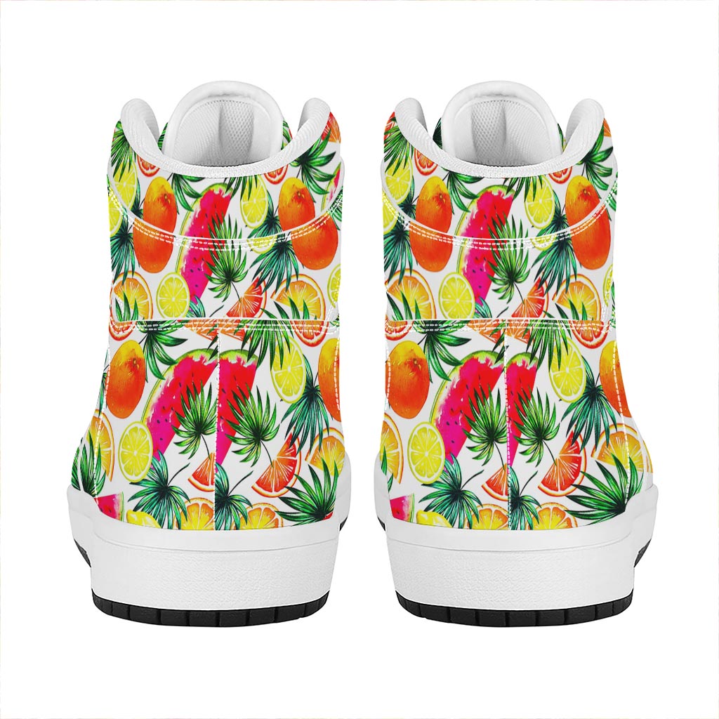 Tropical Fruit Leaf Pattern Print High Top Leather Sneakers