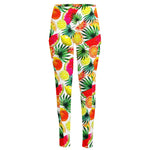 Tropical Fruit Leaf Pattern Print High-Waisted Pocket Leggings