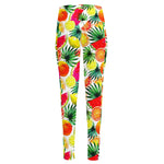 Tropical Fruit Leaf Pattern Print High-Waisted Pocket Leggings