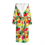Tropical Fruit Leaf Pattern Print Hooded Bathrobe