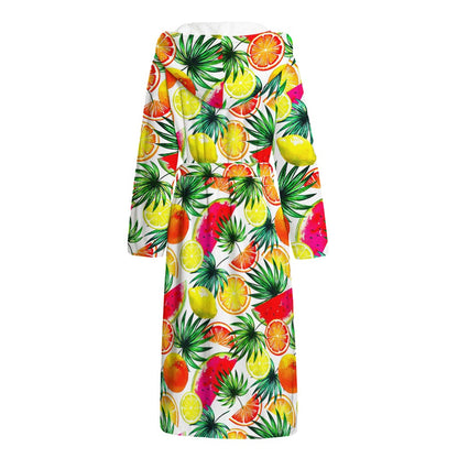 Tropical Fruit Leaf Pattern Print Hooded Bathrobe