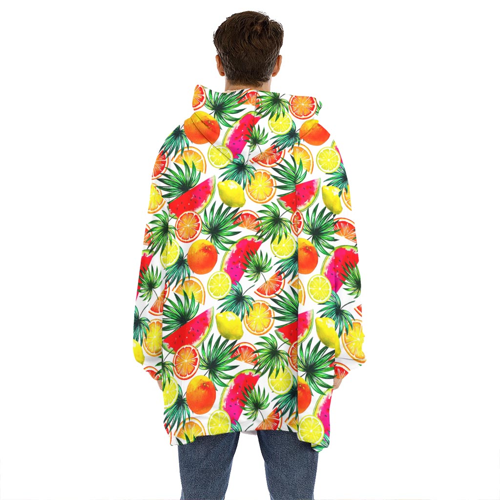 Tropical Fruit Leaf Pattern Print Hoodie Blanket