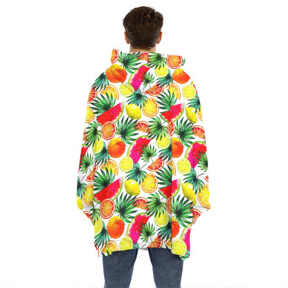 Tropical Fruit Leaf Pattern Print Hoodie Blanket