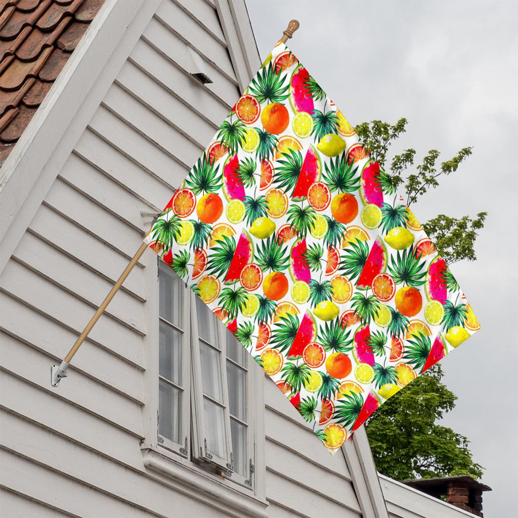 Tropical Fruit Leaf Pattern Print House Flag
