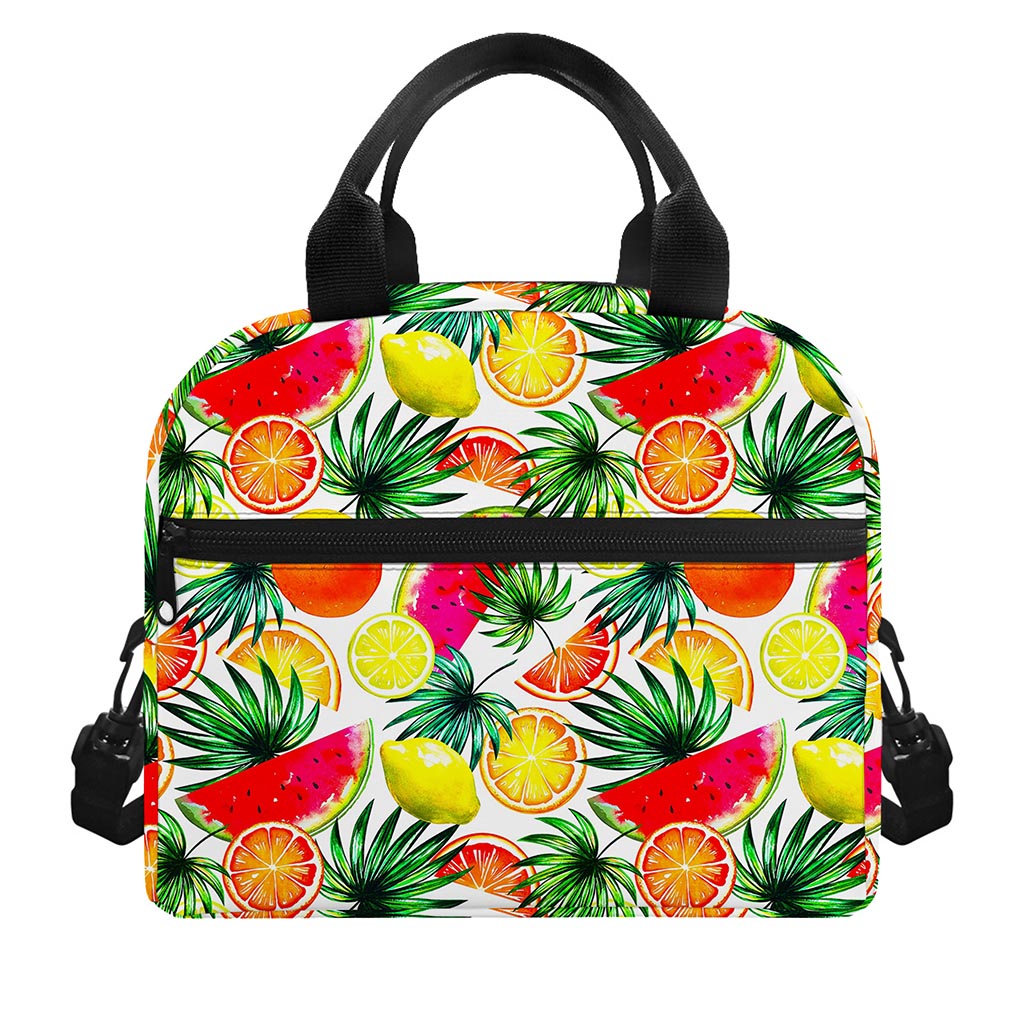 Tropical Fruit Leaf Pattern Print Insulated Lunch Bag