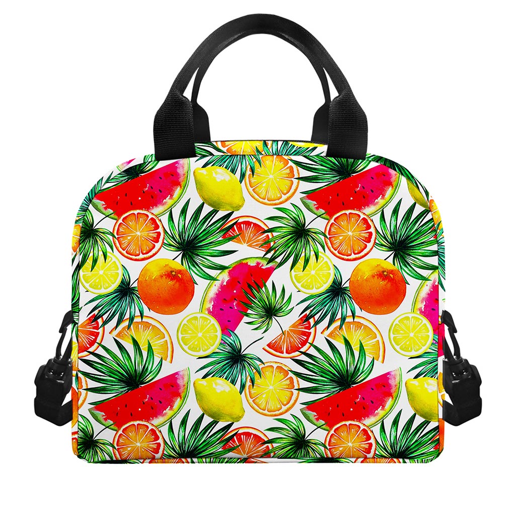 Tropical Fruit Leaf Pattern Print Insulated Lunch Bag