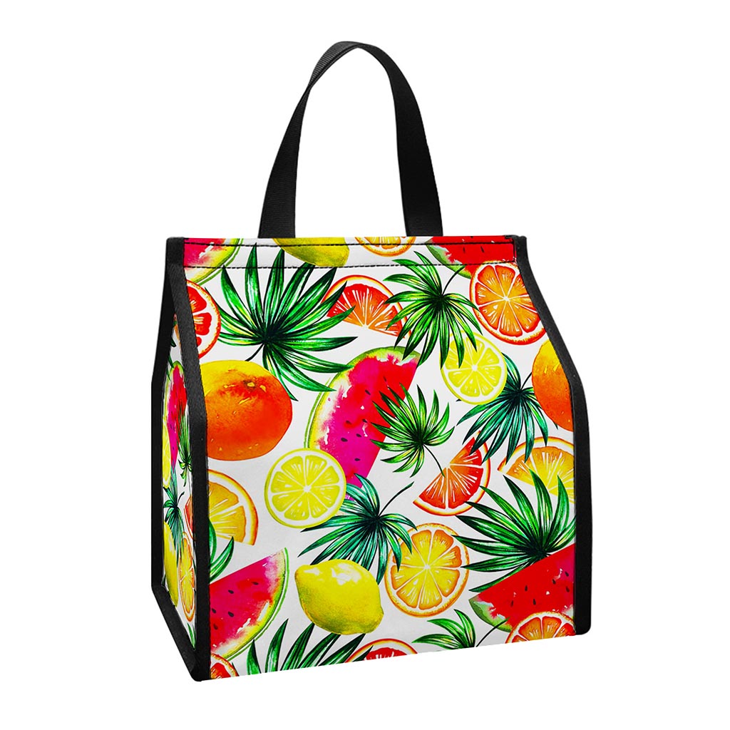 Tropical Fruit Leaf Pattern Print Insulated Lunch Tote