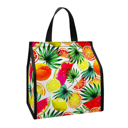 Tropical Fruit Leaf Pattern Print Insulated Lunch Tote