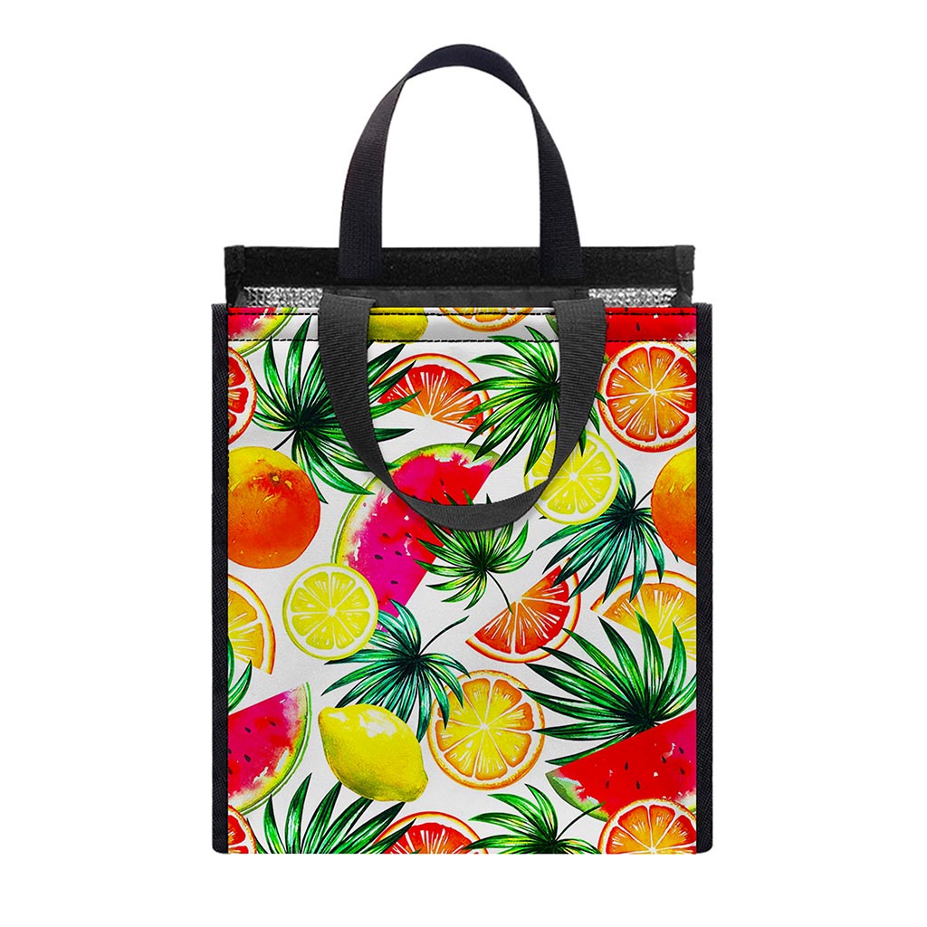 Tropical Fruit Leaf Pattern Print Insulated Lunch Tote