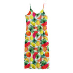Tropical Fruit Leaf Pattern Print Jersey Midi Cami Dress