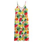 Tropical Fruit Leaf Pattern Print Jersey Midi Cami Dress
