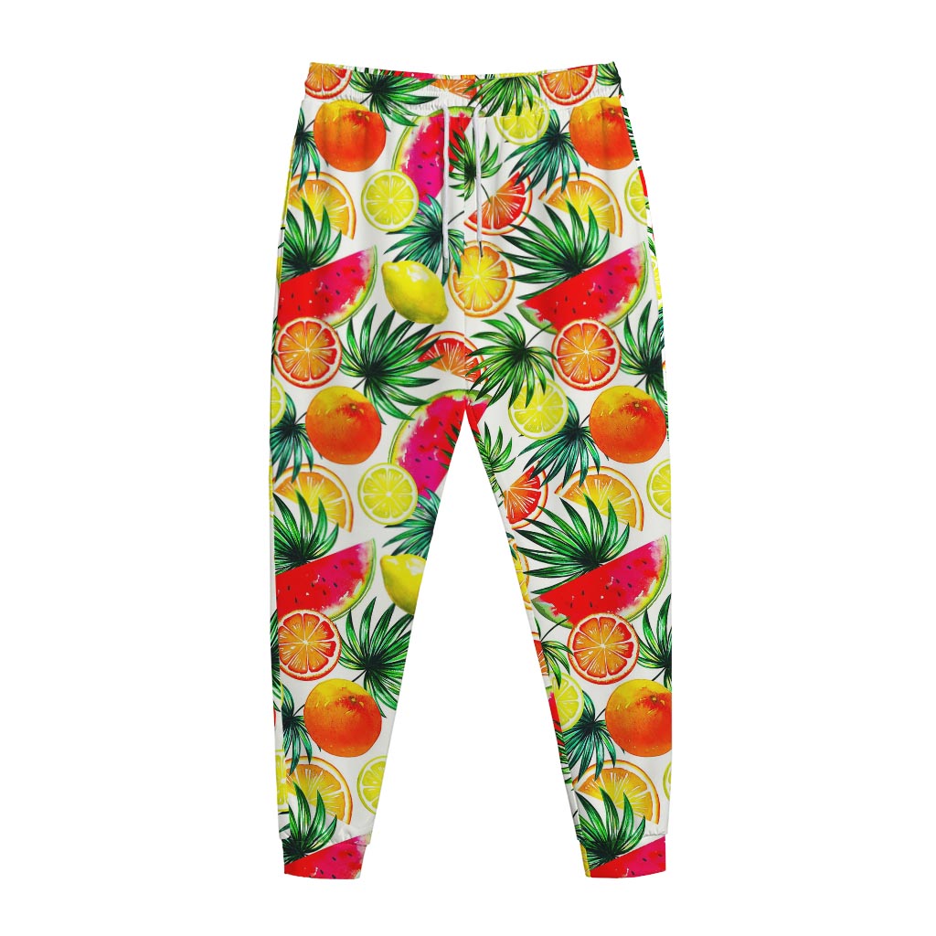 Tropical Fruit Leaf Pattern Print Jogger Pants