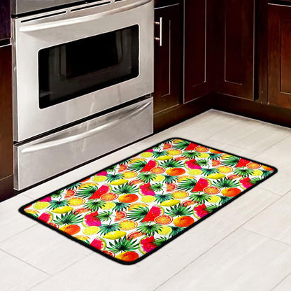 Tropical Fruit Leaf Pattern Print Kitchen Mat