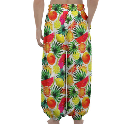Tropical Fruit Leaf Pattern Print Lantern Pants