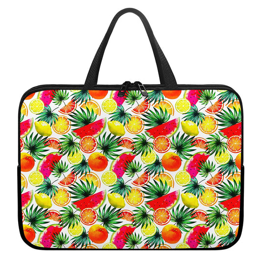 Tropical Fruit Leaf Pattern Print Laptop Sleeve With Handle