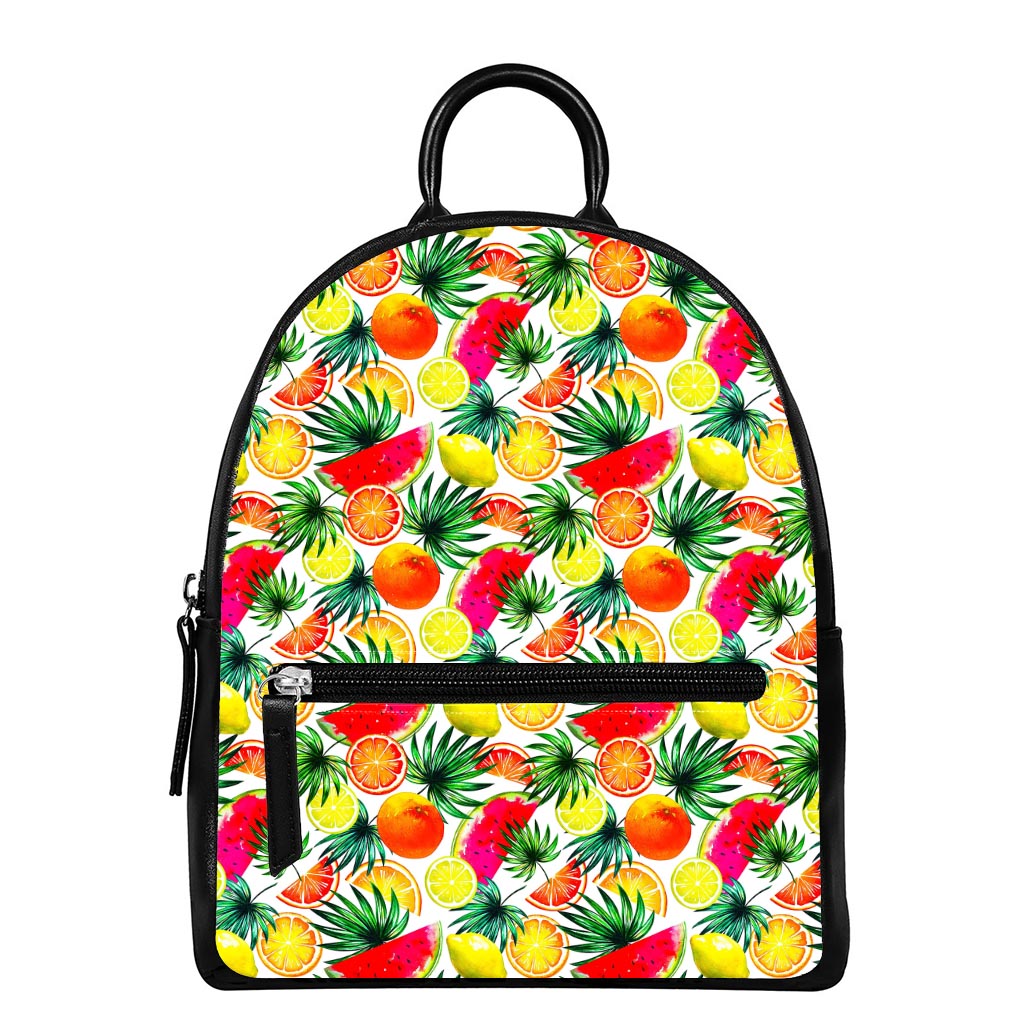 Tropical Fruit Leaf Pattern Print Leather Backpack