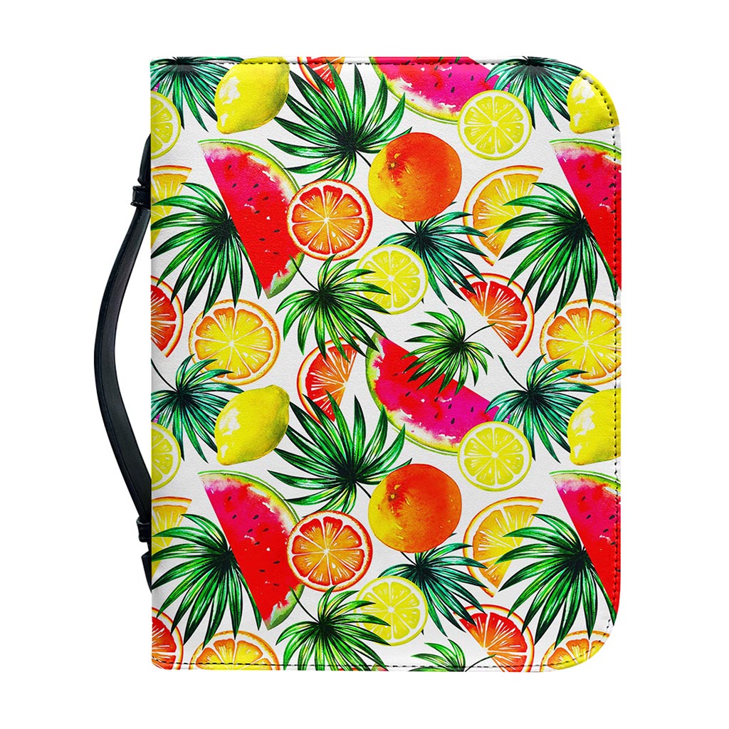 Tropical Fruit Leaf Pattern Print Leather Bible Cover