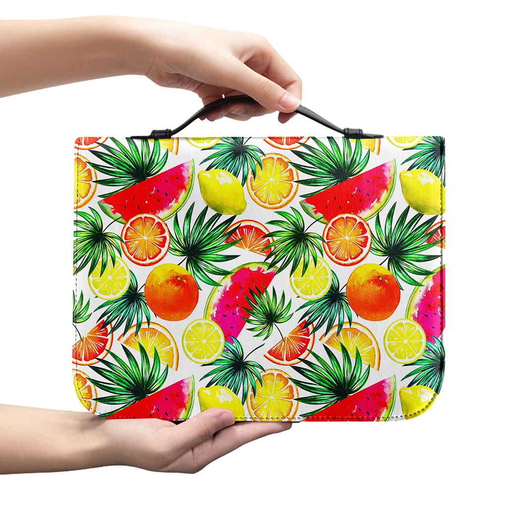 Tropical Fruit Leaf Pattern Print Leather Bible Cover