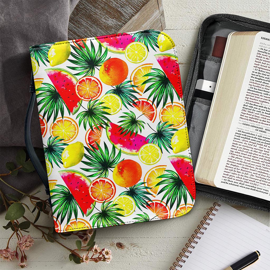 Tropical Fruit Leaf Pattern Print Leather Bible Cover