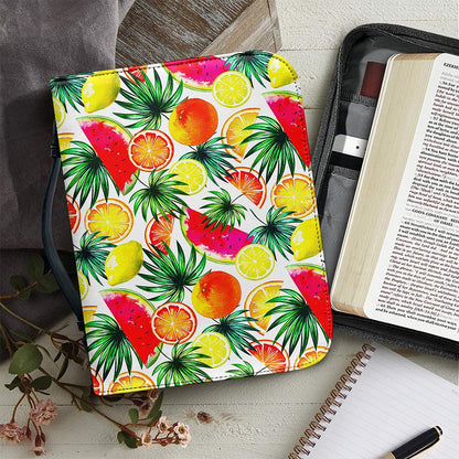 Tropical Fruit Leaf Pattern Print Leather Bible Cover
